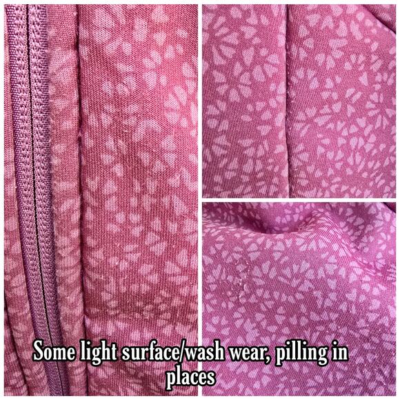 Pink Fleece Full Zip Jacket LL Bean Size L Floral Print Pockets Soft Shell - Picture 5 of 9